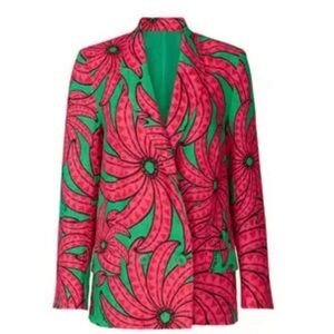 Green & Pink Floral Print Women's Blazer Jacket